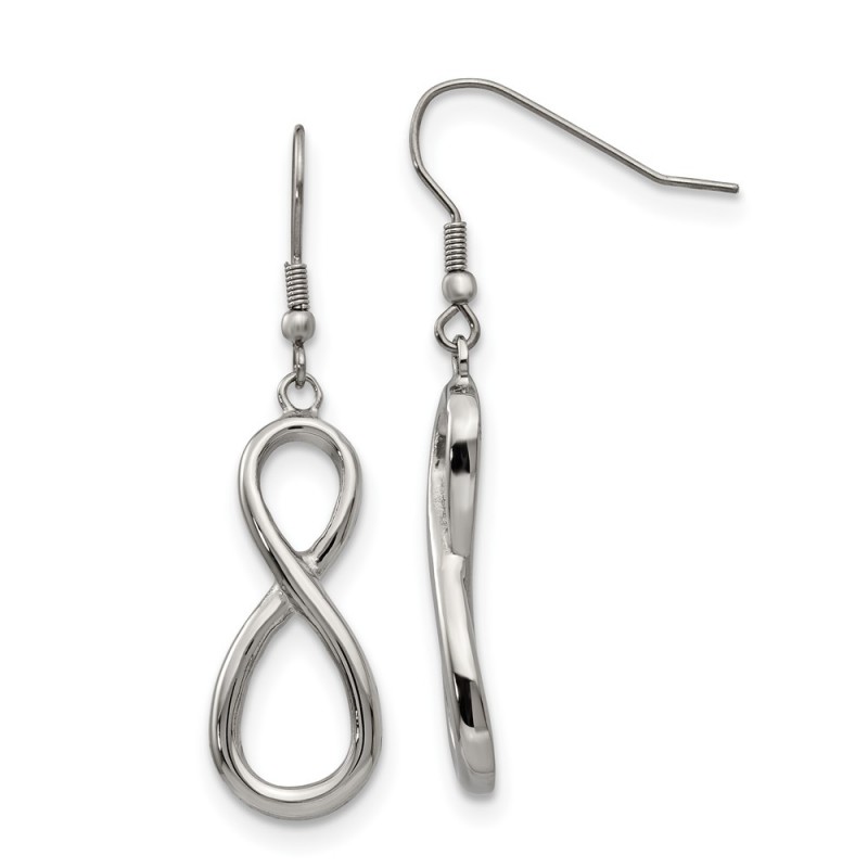 Stainless Steel Polished Infinity Dangle Shepherd Hook Earrings