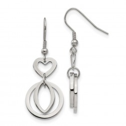 Stainless Steel Polished Heart Dangle Shepherd Hook Earrings