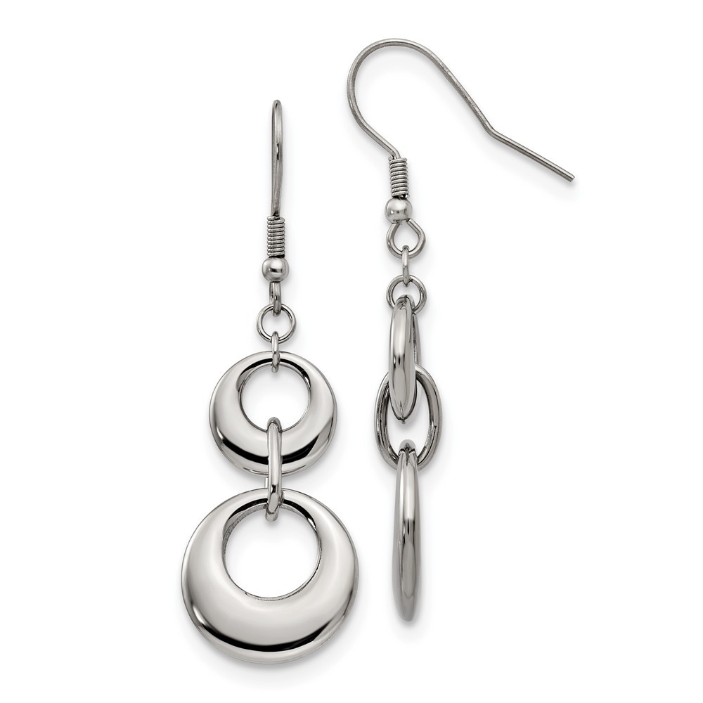 Stainless Steel Polished Circles Dangle Shepherd Hook Earrings