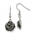 Stainless Steel Antiqued & Polished Flower Dangle Shepherd Hook Earrings