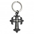 Stainless Steel Polished Black IP-plated Cross Key Ring