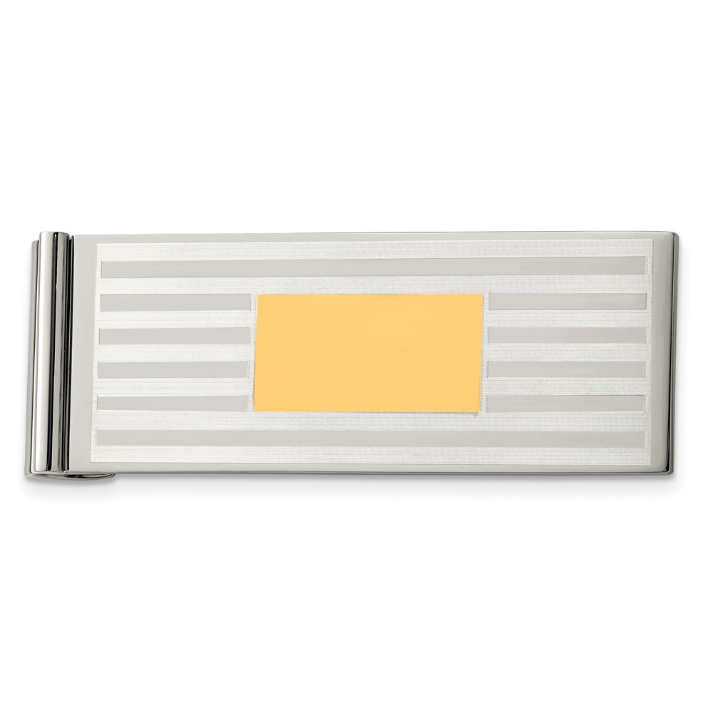 Stainless Steel Brushed and Polished Yellow IP-plated Money Clip