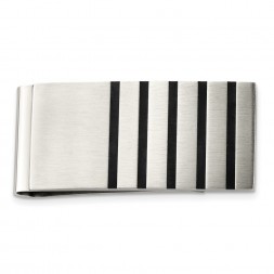 Stainless Steel Brushed Black Rubber Accents Money Clip