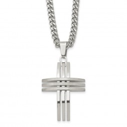 Stainless Steel Brushed and Polished Cross 24in Necklace