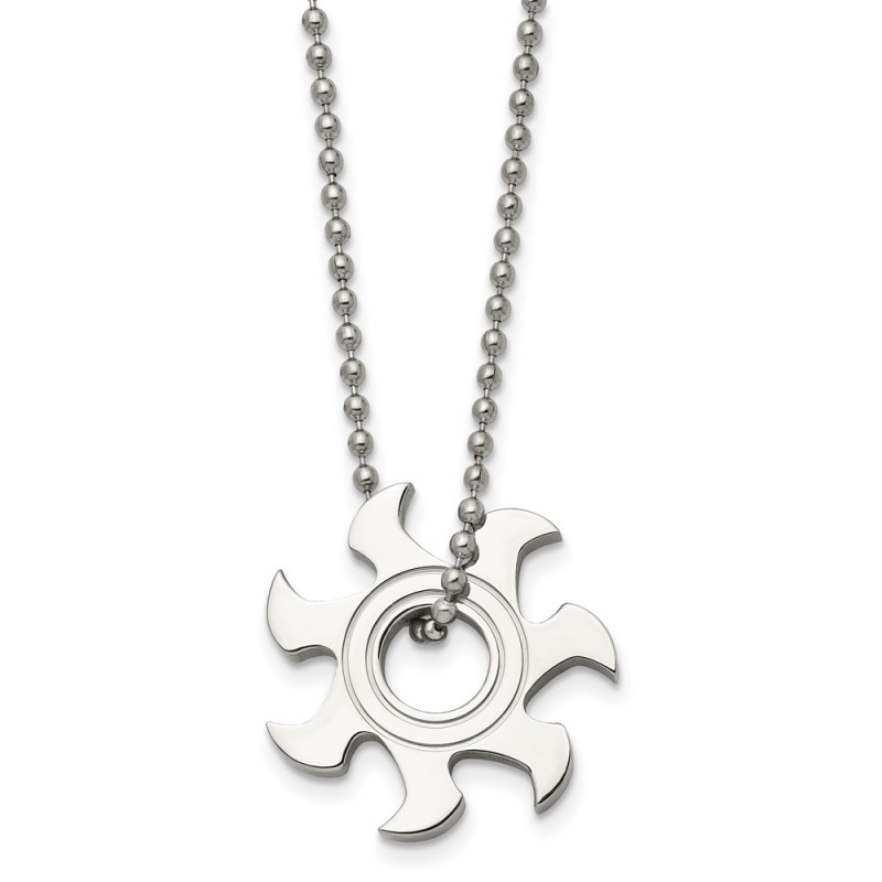 Stainless Steel Polished Sun Burst 22in Necklace