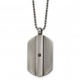 Stainless Steel Antiqued and Brushed w/Black CZ Dog Tag 20in Necklace