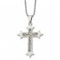 Stainless Steel Brushed w/Sterling Silver Inlay Cross 24in Necklace