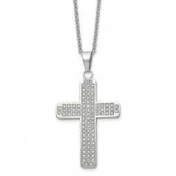 Stainless Steel Polished w/CZ Cross 22in Necklace