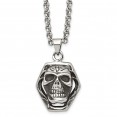 Stainless Steel Antiqued and Polished Skull 24in Necklace