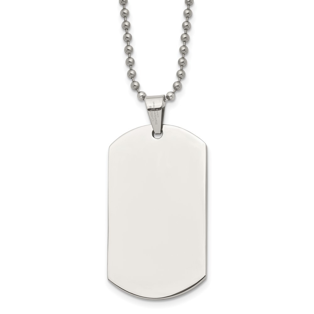 Stainless Steel Polished Dog Tag 24in Necklace