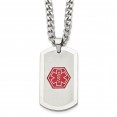 Stainless Steel Brushed & Polished w/Red Enamel Medical ID 30in Necklace