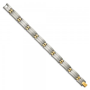 Titanium Brushed and Polished Yellow IP-Plated 8.5in Bracelet