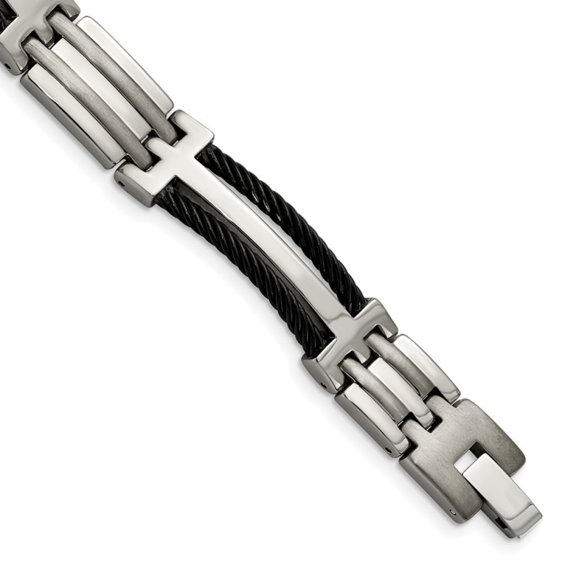 Titanium Brushed and Polished Black IP-plated 8.5in Bracelet