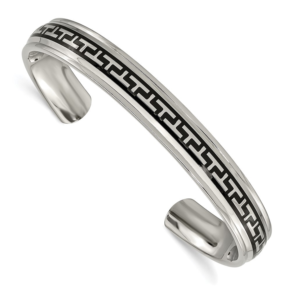 Titanium Polished w/Black Rubber Design Cuff Bangle