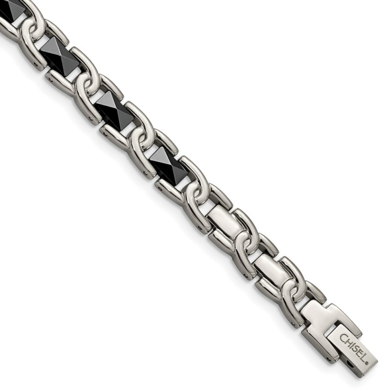 Titanium Polished w/Black Ceramic 7.5in Bracelet