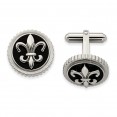 Titanium Polished w/Black Enamel Fleur de lis Cuff Links