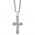 Titanium Brushed and Polished w/.03ct Diamond Cross 22in Necklace