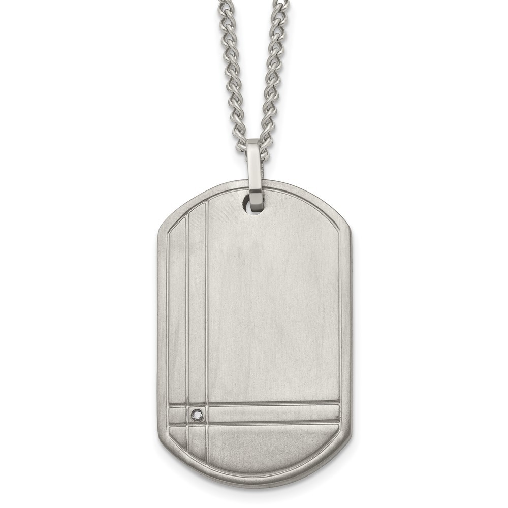 Titanium Brushed w/.01ct. Diamond Dog Tag 22in Necklace