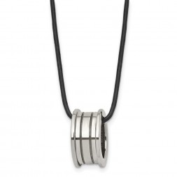 Tungsten Polished Leather Cord 18in Necklace