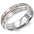 White Gold Wedding Band With Brushed Finish And Line Detaining