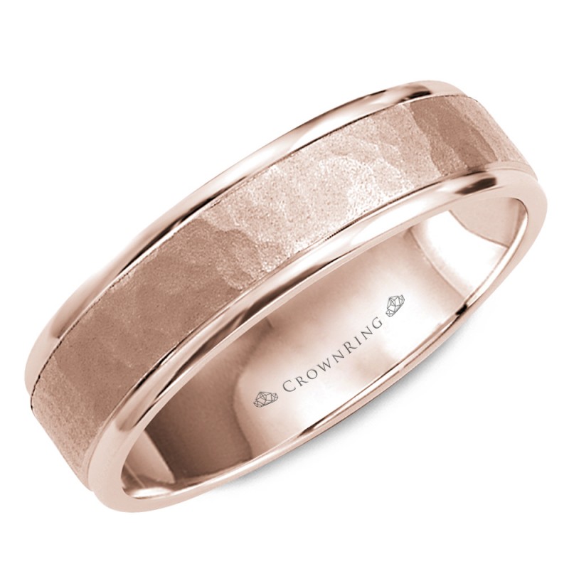 Hammered Rose Gold Wedding Band With Polished Edges