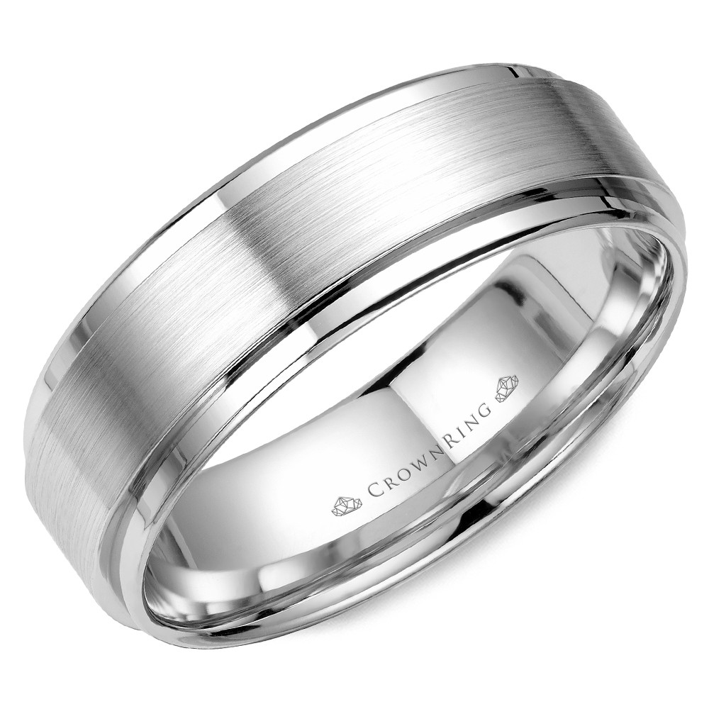 White Gold Wedding Band With Brushed Center And Polished Edges