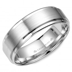 White Gold Wedding Band With Brushed Center And Polished Edges