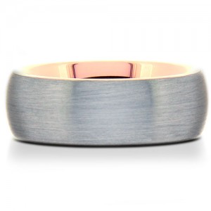 Brushed tungsten ring with rose gold inside & edges.
