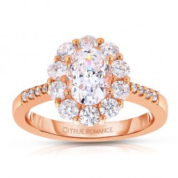 Ct180-14k Rose Gold Oval Cut Halo Diamond Semi Mount Engagement Ring