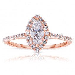 Rm1301m-14k Rose Gold Marquise Cut Halo Diamond Semi Mount Engagement Ring