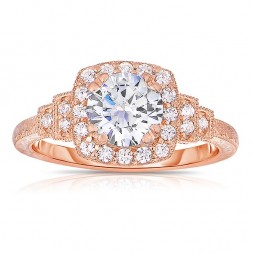 Rm1360r -14k Rose Gold Round Cut Halo Diamond Vintage Semi Mount Engagement Ring