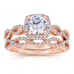 Rm1390r_set -14k Rose Gold Round Cut Halo Diamond Infinity Semi Mount Engagement Ring