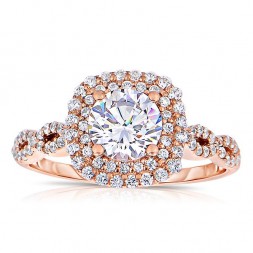 Rm1404r_rs-14k Rose Gold Round Cut Double Halo Diamond Infinity Semi Mount Engagement Ring