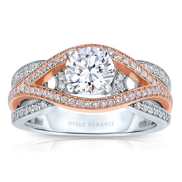 Rm1413tt -14k Rose Gold Round Cut Diamond Bi-pass Semi Mount Engagement Ring
