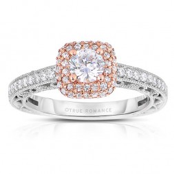 Rm1434rrs -14k Rose Gold Round Cut Double Halo Diamond Vintage Semi Mount Engagement Ring