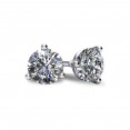 3-PRONG 14K WHITE GOLD MARTINI-STYLE ROUND DIAMOND STUD EARRINGS WITH FRICTION BACKS