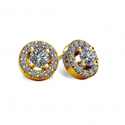 14KT Yellow Gold Round Halo-Style Earrings With Friction Backs