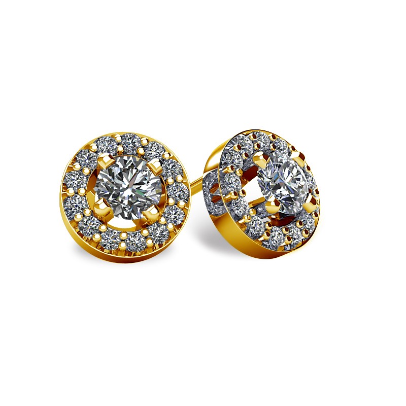 14KT Yellow Gold Round Halo-Style Earrings With Friction Backs